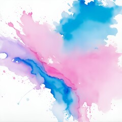 Obraz premium Blue and pink watercolor on a white background. The color splashes on the paper.