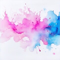 Blue and pink watercolor on a white background. The color splashes on the paper.