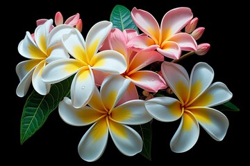 Artistic representation of plumeria blossoms. Generative AI