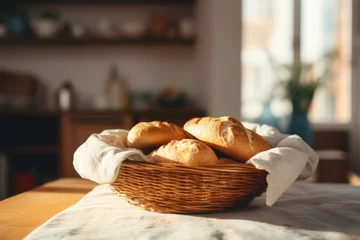 Papier Peint photo Pain a basket full of just made bread pieces ready to eat