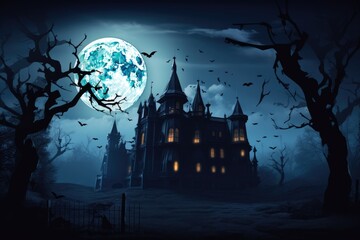 Fototapeta na wymiar Scary Gothic castle on Halloween night