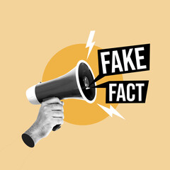 hand with megaphone, spreading fake news, fake news on loudspeaker, people, megaphone, fake, facts,...