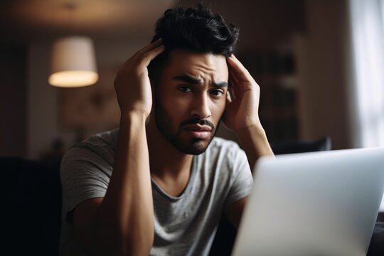 Shot Of A Young Man Looking Stressed Out While Working On A Laptop At Home