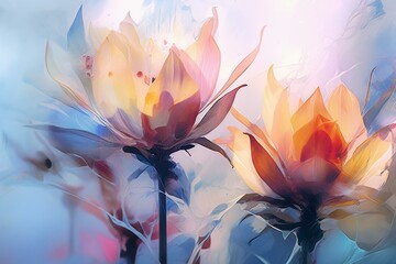 Abstract double exposure of floral design using watercolor technique in digital art. Generative AI