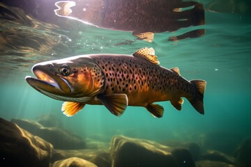 a rainbow trout swimming underwater in a mountain river