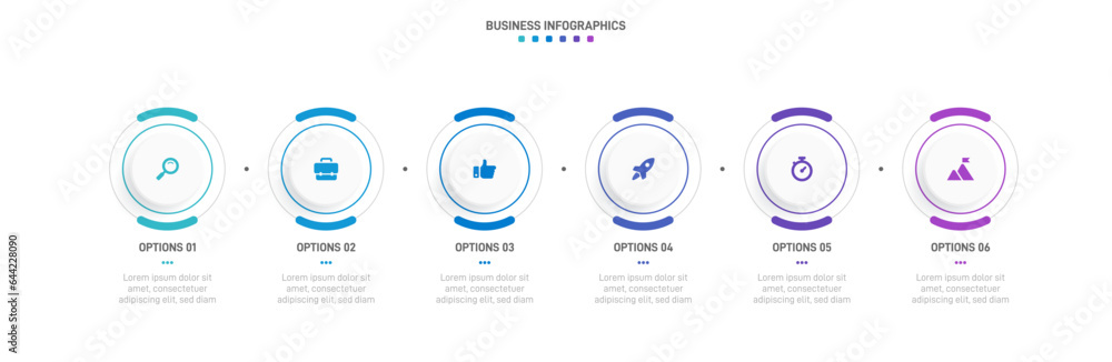 Aufkleber timeline infographic with infochart. modern presentation template with 6 spets for business process.