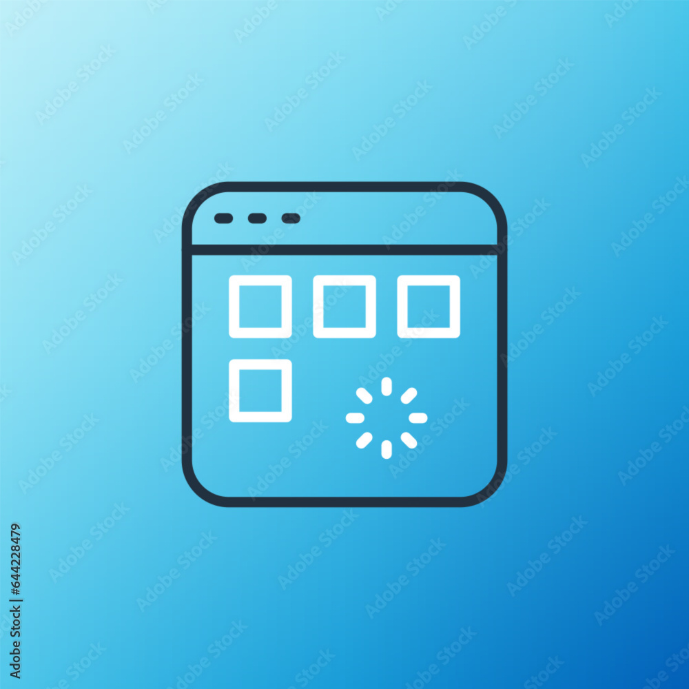 Poster line loading a data window with a progress bar icon isolated on blue background. colorful outline co