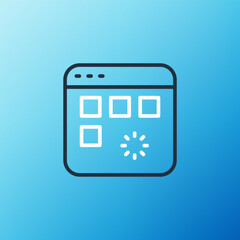 Line Loading a data window with a progress bar icon isolated on blue background. Colorful outline concept. Vector