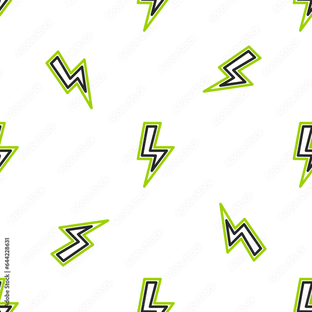 Poster line lightning bolt icon isolated seamless pattern on white background. flash sign. charge flash ico