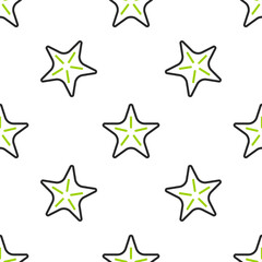 Fototapeta premium Line Starfish icon isolated seamless pattern on white background. Vector