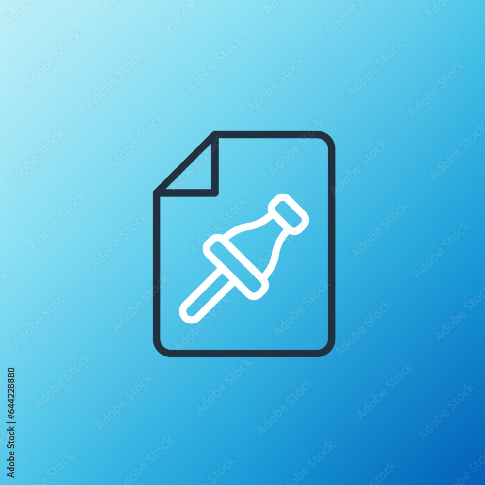 Poster line note paper with pinned pushbutton icon isolated on blue background. memo paper sign. colorful o