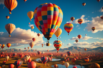 Obraz premium hot air balloons flying over beautiful landscape,holidays excursion