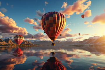hot air balloons flying over beautiful landscape,holidays excursion