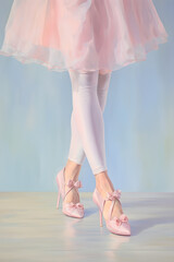 Beautiful painting of ballerina shoes, ballet dancer legs