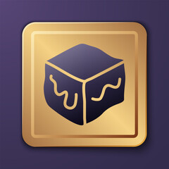 Purple Isometric cube icon isolated on purple background. Geometric cubes solid icon. 3D square sign. Box symbol. Gold square button. Vector
