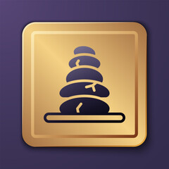 Purple Stack hot stones icon isolated on purple background. Spa salon accessory. Gold square button. Vector
