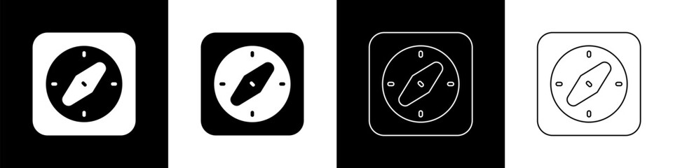 Set Compass icon isolated on black and white background. Windrose navigation symbol. Wind rose sign. Vector