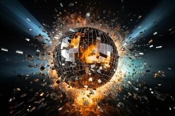 Explosive burst from a mirrored disco ball. Generative AI - obrazy, fototapety, plakaty