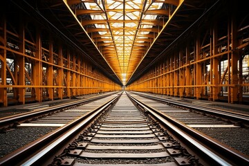 Fototapeta na wymiar Train track design with a geometric perspective. Generative AI