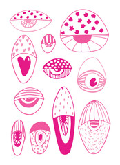 eye outline icons. abstract eyes. Open and closed eyes images, sleeping eye shapes with eyelash. Clip Art. Vector illustration.