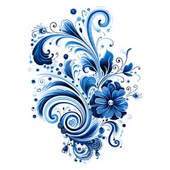 Blue abstract floral ornament pattern design on a white background