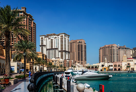 Modern Buildings and yachts in te Artificial Archipielago The Pearl in Doha