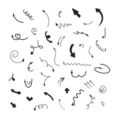 Doodle Swash Black Thin Line Set Include of Heart, Stroke, Circle and Arrow Sign. Vector illustration