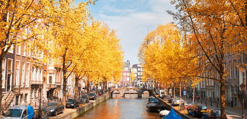 One of canals in Amsterdam, Holland - obrazy, fototapety, plakaty