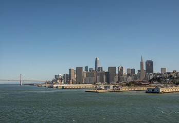 San Francisco, CA, USA - July 13, 2023: Panorama of Financial district urban jungle with its...