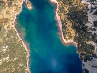 Aerial view of The Stinky Lake, Rila mountain, Bulgaria