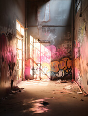 A graffiti-filled hallway