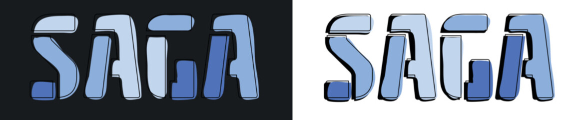 SAGA. Isolate curves doodle letters. Set 2 in 1. 3 colors. Japanese prefecture SAGA for social network, web resources, mobile apps, games. Stock picture.