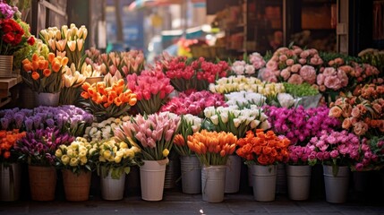 Fototapeta na wymiar Design a composition that captures the beauty of a flower market, with rows of fresh blooms in an array of colors and varieties
