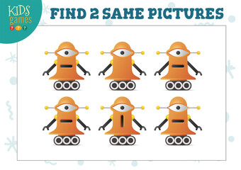 Find two same pictures kids game vector illustration. Educational activity for preschool children