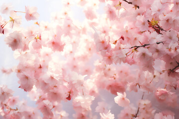 Beautiful pink flowers blooming on a tree branch