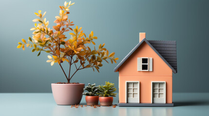 Fototapeta na wymiar Dream Home Realized Miniature House Model Symbolizing Mortgage Concept 