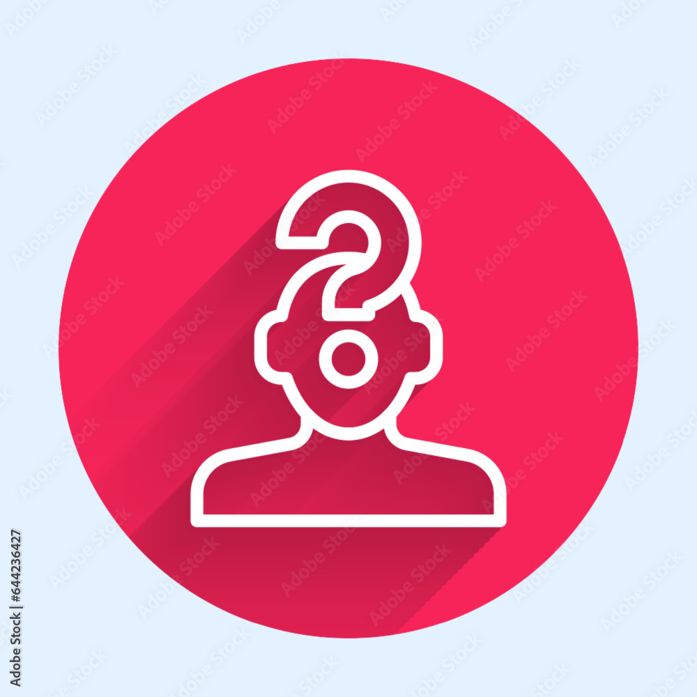 Aufkleber white line human head with question mark icon isolated with long shadow background. red circle butto