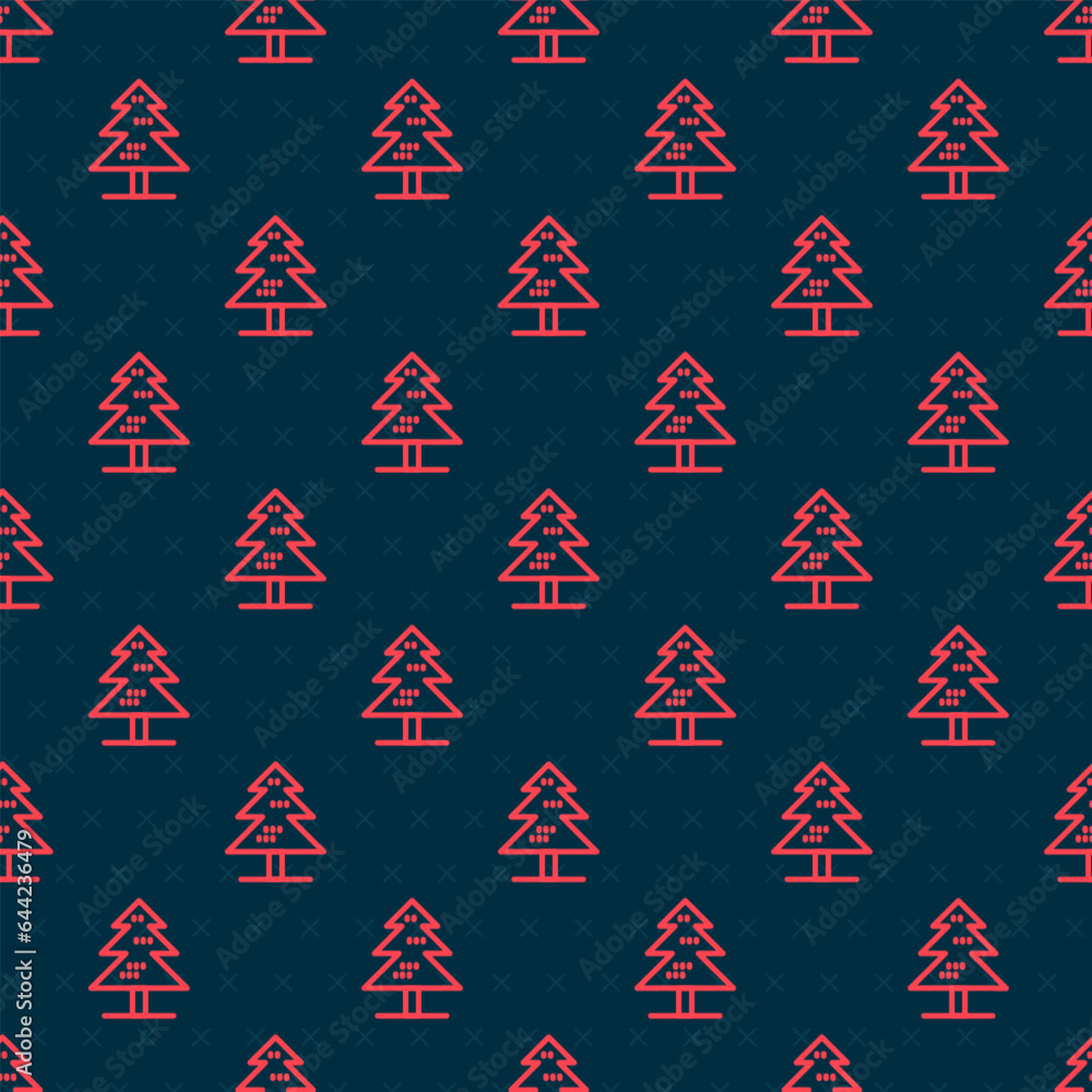 Poster red line tree icon isolated seamless pattern on black background. forest symbol. vector