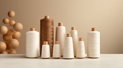 Fototapeta na wymiar Design a minimalist composition of a cotton thread roll against a neutral backdrop