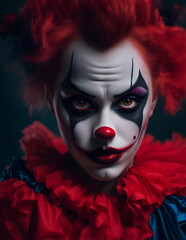 Woman wearing halloween clown theme make up