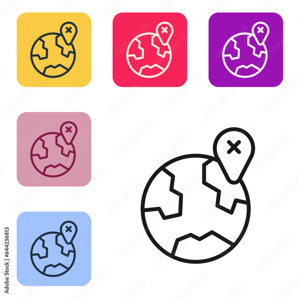Poster black line location on the globe icon isolated on white background. world or earth sign. set icons i