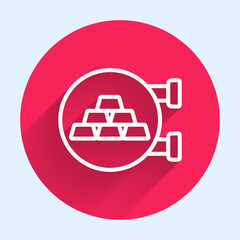 White line Jewelry store icon isolated with long shadow background. Red circle button. Vector