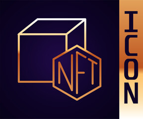 Gold line NFT Digital crypto art icon isolated on black background. Non fungible token. Vector