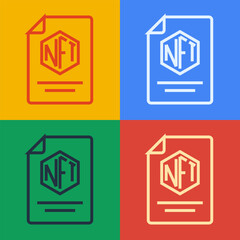 Pop art line NFT contract icon isolated on color background. Non fungible token. Digital crypto art concept. Vector