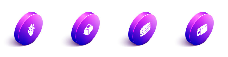 Obraz premium Set Isometric Strawberry in chocolate, Brownie cake, and Cake icon. Vector