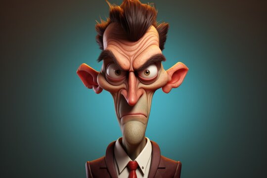 Angry cartoon boss with blue background