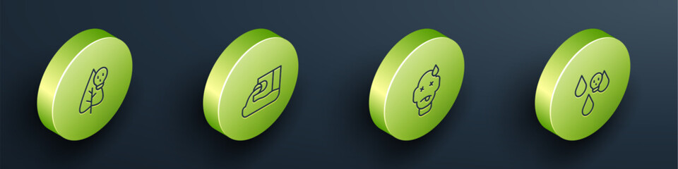 Set Isometric line Poison flower, Wastewater, Man poisoning and Acid rain icon. Vector