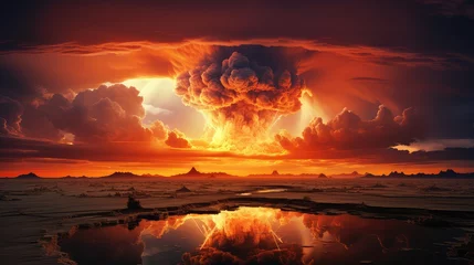 Afwasbaar Fotobehang Baksteen ukazanie wybuch jądrowego i wielkiego wybuchu bomby