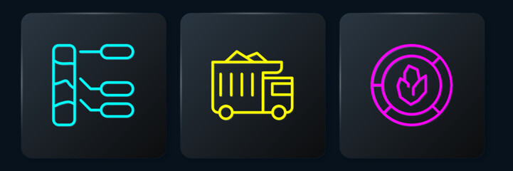 Set line Soil analysis, and Mining dump truck. Black square button. Vector © Vadim