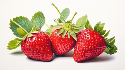 red strawberries with white background